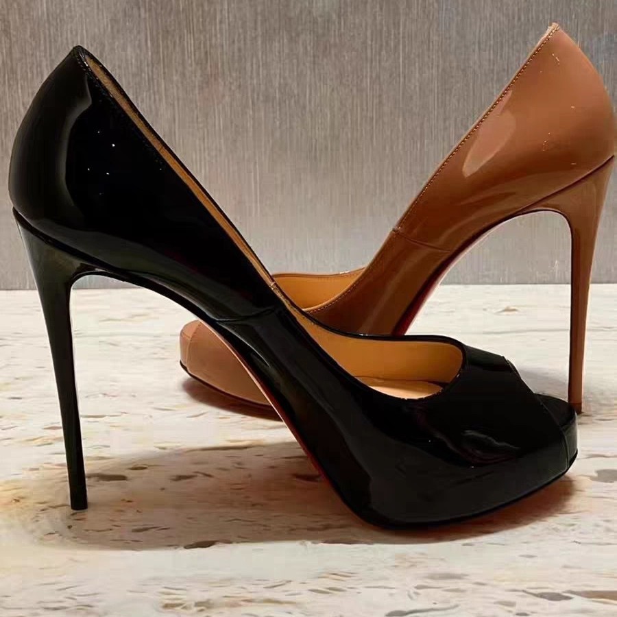 2025 New Nude Red Bottom High Heels for Women 12cm Stiletto Heels Autumn and Winter Fish Mouth Shallow Mouth Sexy Black Waterproof Platform
