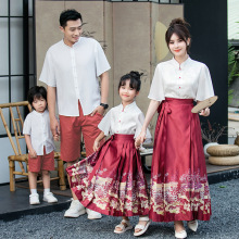 工厂直供亲子装2025夏装新款一家三四口母子母女中式马面裙套装