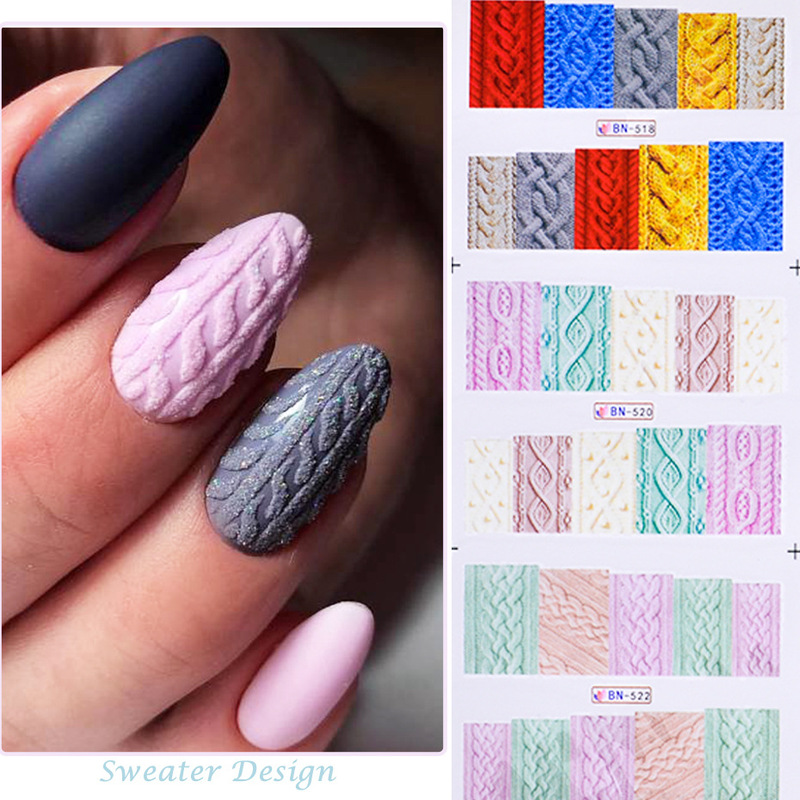 Cross-border hot nail art stickers ins Winter Design sweater material BN series watermark stickers DIY nail jewelry Cross-border hot nail art stickers ins Winter Design sweater material BN series watermark stickers DIY nail jewelry