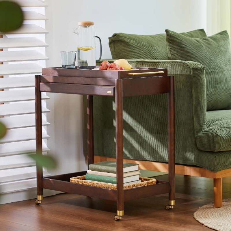 Solid Wood Dining Cart, Living Room Trolley, Kitchen Storage Rack, Household Movable Snack Storage Rack, Tea Cart, Handcart