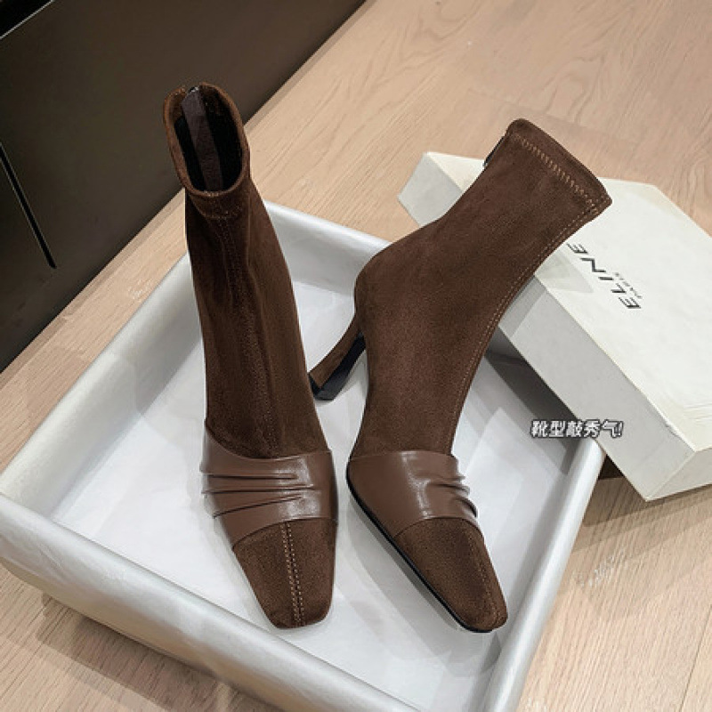Pointed Toe Stiletto High-Heeled Women's Shoes Suede Versatile Elastic Boots Brown Slim Boots Short Boots 2025 Early Autumn Sock Boots Pointed Toe Stiletto High-Heeled Women's Shoes Suede Versatile Elastic Boots Brown Slim Boots Short Boots 2025 Early Autumn Sock Boots
