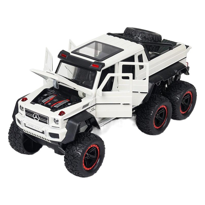 Modelo de coche de aleación Mercedes G63 6x6 a escala 1:24 en caja de espuma, con 6 puertas que se abren, función de retroceso con sonido y luces, nuevo producto al por mayor de Chenghai.