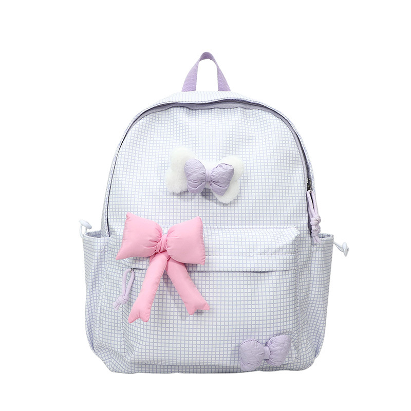 Mochila para niños y niñas a cuadros de estilo occidental, lindo lazo, literario, escuela de escuela primaria, mochila escolar, nueva mochila para niños