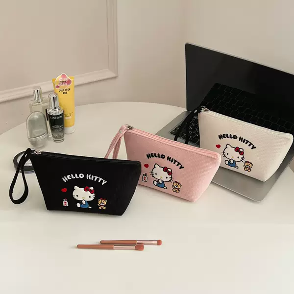 Hellokitty Officially Authorized Corduroy Hand-Held Cosmetic Bag, Cute Cartoon Cosmetic Bag, Storage Bag, Mobile Phone Bag
