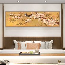 卧室床头画现代房间主卧装饰挂画客厅温馨背景墙面新中式花鸟壁画