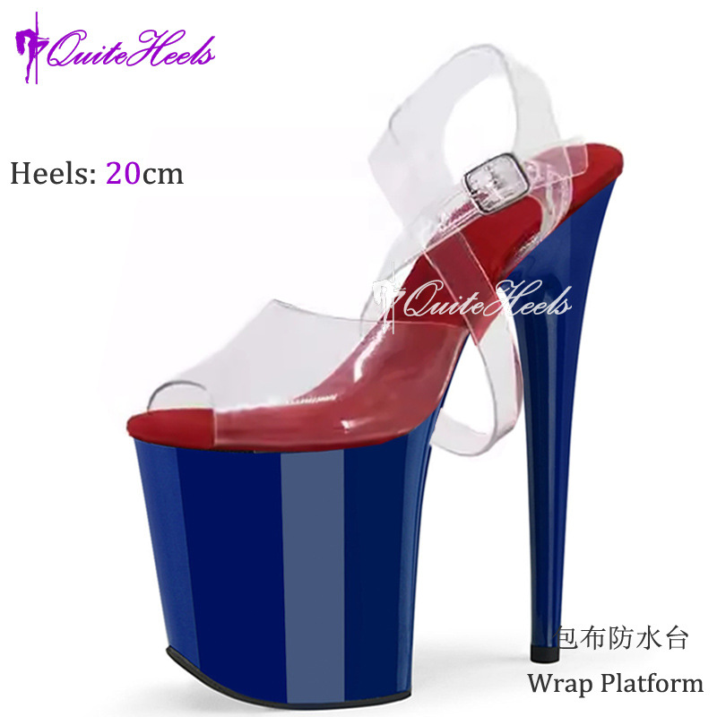20cm tubo de acero odiar zapatos de desfile de modelo de altura alta diosa sexy tacones impermeables cruzadas con sandalias transparentes