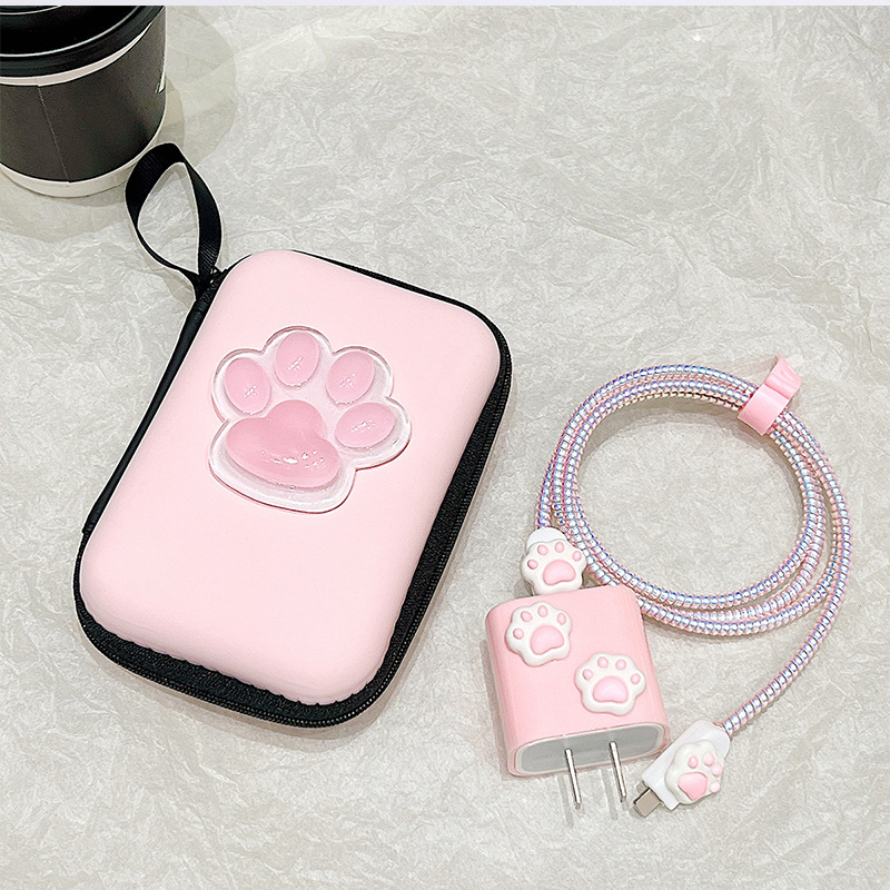 Cartoon 6-Piece Set Apple 15 Data Cable Case 20W Protective Shell Charging Cord Anti-Kink and Bite Protector Storage Bag