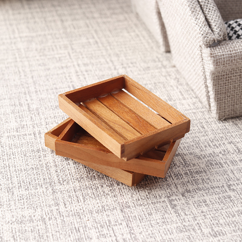 Rizola Miniature Food Toy Model Cherry Wood Frame Storage Basket Organizer Box 1:12 Scale Dollhouse