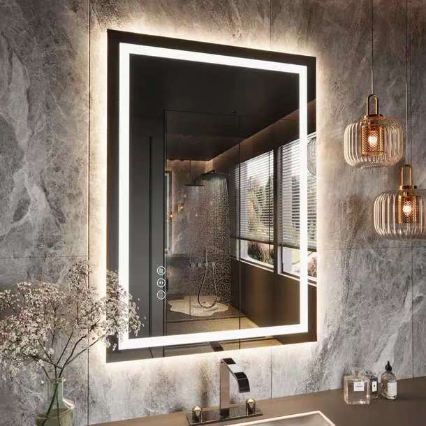 Espejo inteligente LED desfogado espejo de baño personalizado del apartamento del hotel LED gabinete de baño espejo de plata HD espejo cuadrado