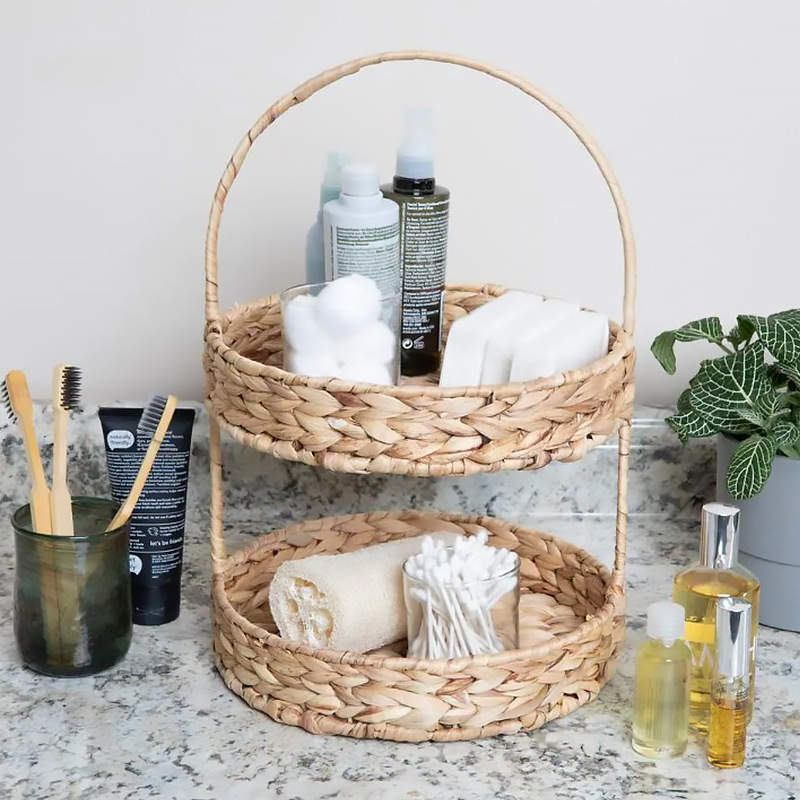 Nuevo estante de almacenamiento de aire de doble capa de calabaza de paja tejida a mano refrigerios de frutas y verduras estante de almacenamiento de estilo japonés