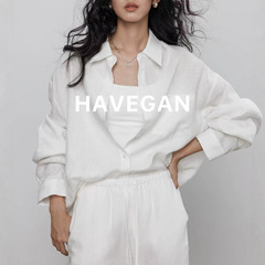 与间HAVEGAN/秋季天丝亚麻长袖衬衫女通勤休闲松弛感套装慵懒上衣