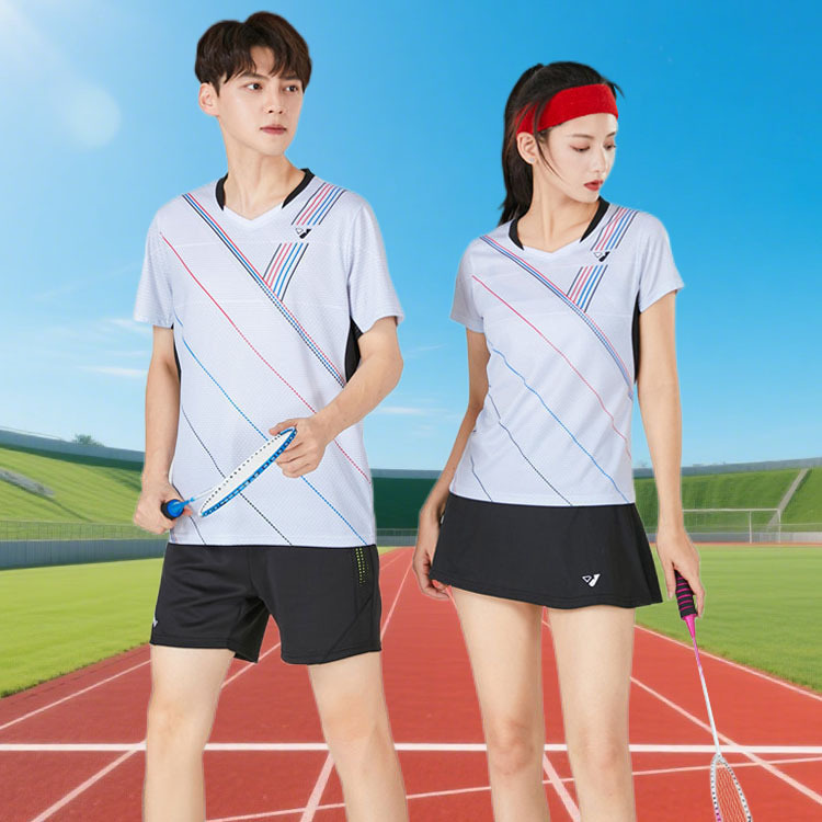 Quick-drying V-neck Men's and Women's Badminton Suit Slim-fit Slimming Sports Sweat-absorbent Short-sleeved Volleyball Table Tennis Suit Culottes Quick-drying V-neck Men's and Women's Badminton Suit Slim-fit Slimming Sports Sweat-absorbent Short-sleeved Volleyball Table Tennis Suit Culottes