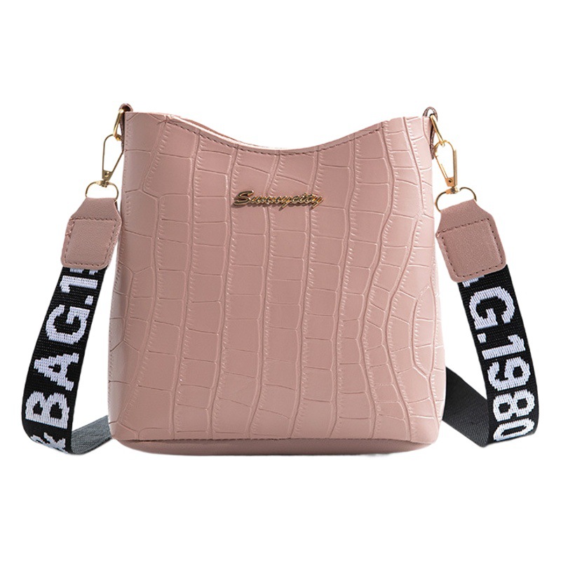 Foreign Trade Wholesale 2026 New Model Bright Color Crocodile Pattern Crossbody Bag Portable Woven Strap Shoulder Bag Bucket Bag Large Capacity Women's Bag