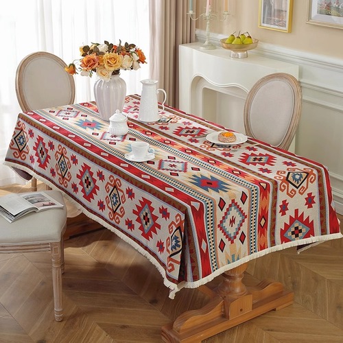 American cotton and linen geometric tablecloth, ethnic style table runner, Bohemian rectangular dining tablecloth, tea table runner