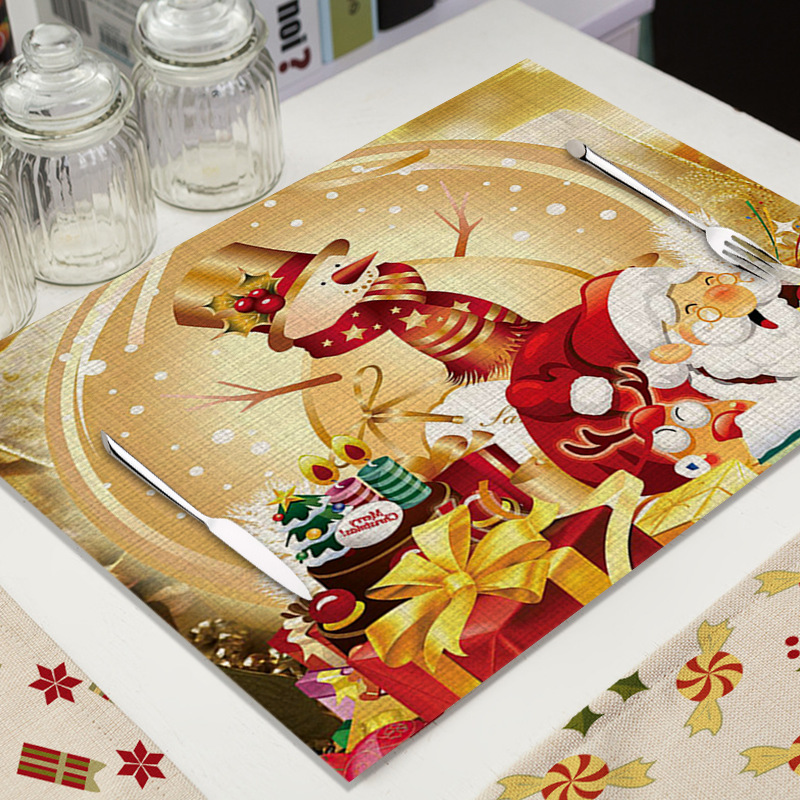 Mantel Individual de Lino para Navidad - Diseño de Dibujos Animados, Aislante, para Decoración