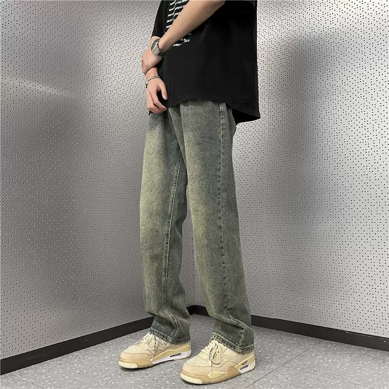 复古牛仔裤男士夏季日系街头休闲阔腿潮流ins宽松学生直筒长裤子