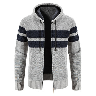 Foreign trade cross-border new men's sweater sweater coat Korean youth fashion striped color matching hooded sweater
