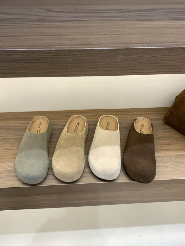 Inner Height-Increasing Genuine Leather Birkenstock-Style Closed-Toe Half-Slippers Women's Shoes 2025 Spring and Autumn Outdoor Thick-Soled Birkenstock-Style Single Shoes