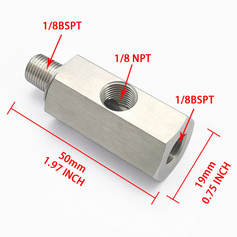 Fabricante de automóviles M14 M12 M10 1/4NPT a 1/8NPT orificio lateral adaptador de presión de combustible conector T