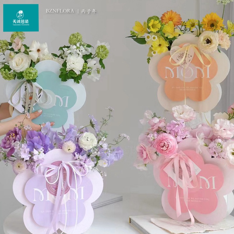 母亲节花朵手提插花盒立体手提花盒花花艺插花搭配环保纸盒折叠