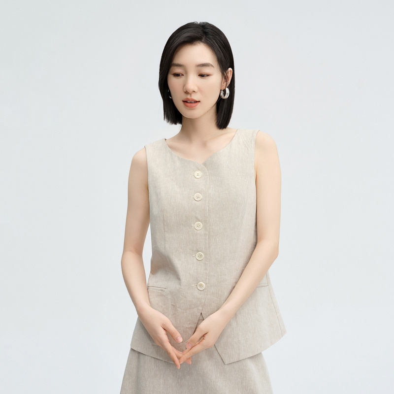 Minimalist Commuting Design Cotton Linen Vest for Women 26 Summer New Solid Color Old Money Style Sleeveless Blazer Vest Jacket