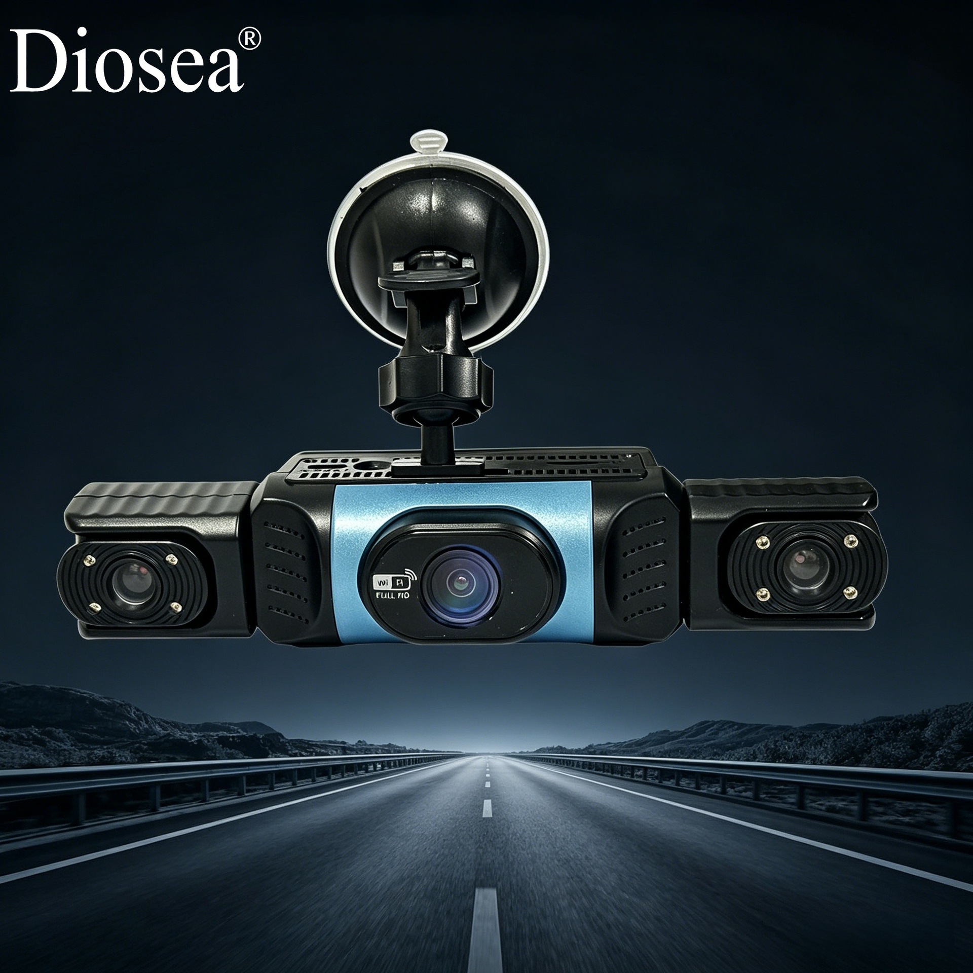 Three-lens dashcam with gravity sensor, collision lock, infrared night vision, parking monitoring, and vehicle recording device