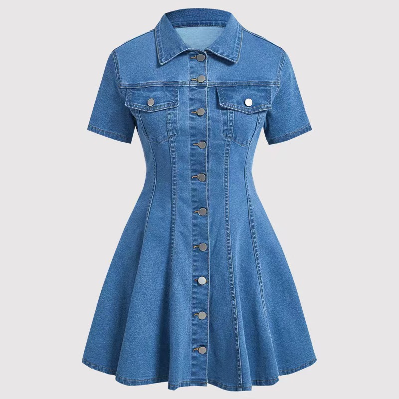 Women's Clothing Women's Denim Short Sleeved Cardigan Dress European American Fashion For Formal & Casual For Women_ecoleips.com