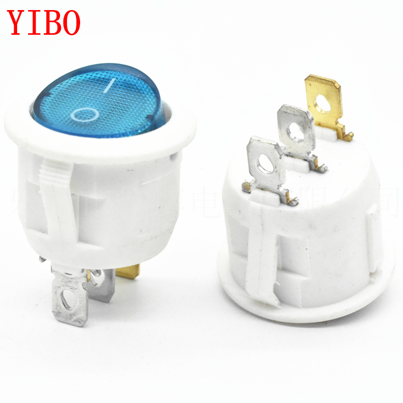 圆带灯 三脚白色底座 透明蓝盖带灯开关 3脚2档 KCD1圆形开孔20mm