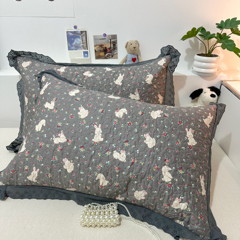 Korean Style Lace Cotton Pillowcase Lace Cotton Three-Layer Sweat-Absorbing Protective Pillow Cover Single Pillow Protective Cover
