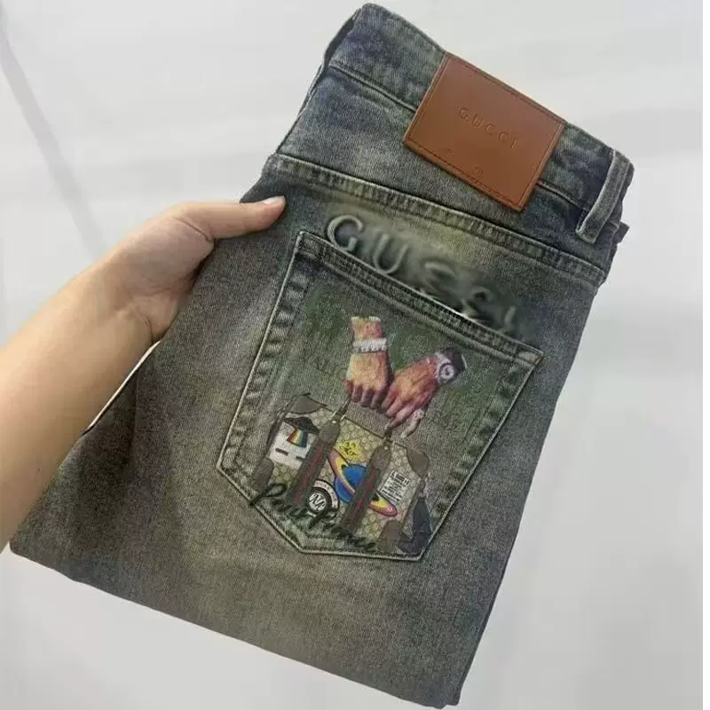 轻奢kua'jing2025春秋新款美式重工高端复古直筒牛仔裤男合体潮牌