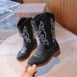 Foreign Trade Cross-Border Autumn and Winter Western Cowboy Boots Embroidered Thick Heel Round Toe Thick Sole Mid-Calf Boots Mongolian Women's Boots Hot Style