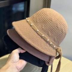 新款毛呢渔夫帽女款法式复古秋冬百搭保暖显脸小盆帽优雅水桶帽子