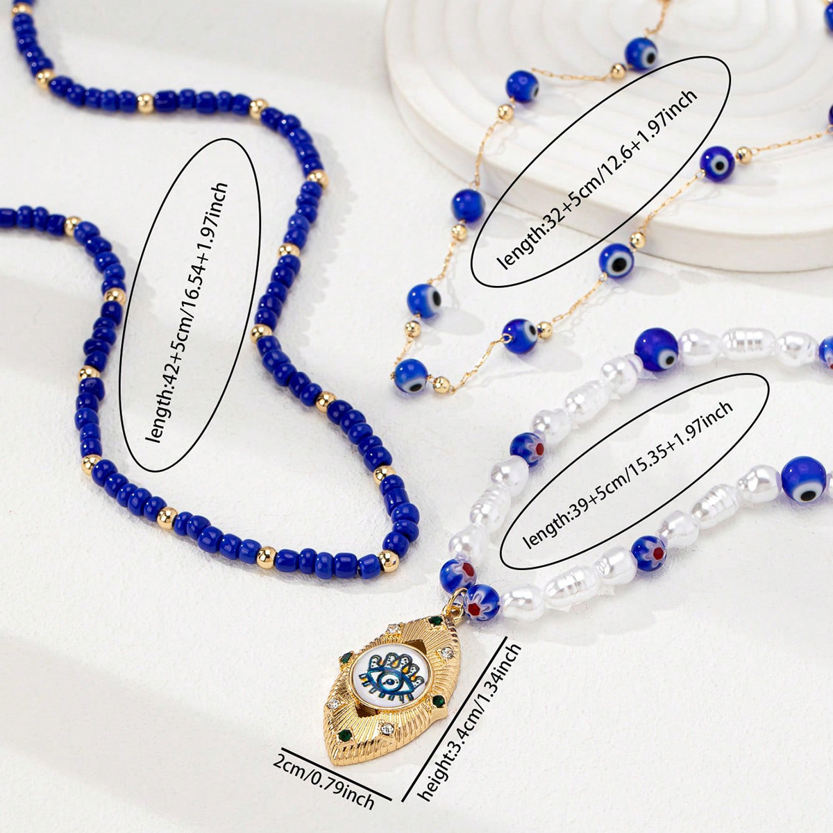 glass, Zinc alloy Material Geometric, Devil's Eye Pattern All Seasons Season IG Style Retro Geometric Devil's Eye Glass Zinc Alloy Beaded Chain Lobster Trigger Clasp Closure Beaded Necklaces Wholesale