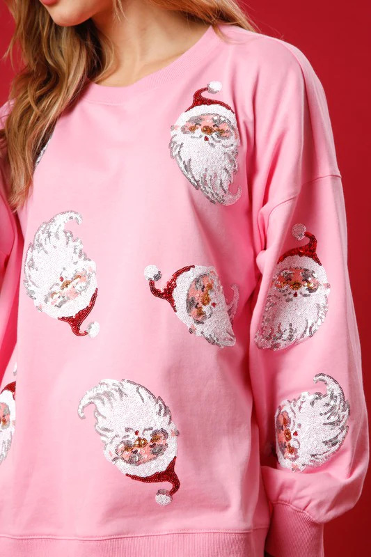 Festival Occasion Round Neck Neckline Warm Function Loose Fit Type Hoodies & Sweatshirts Long Sleeve Sequins Christmas Santa Claus