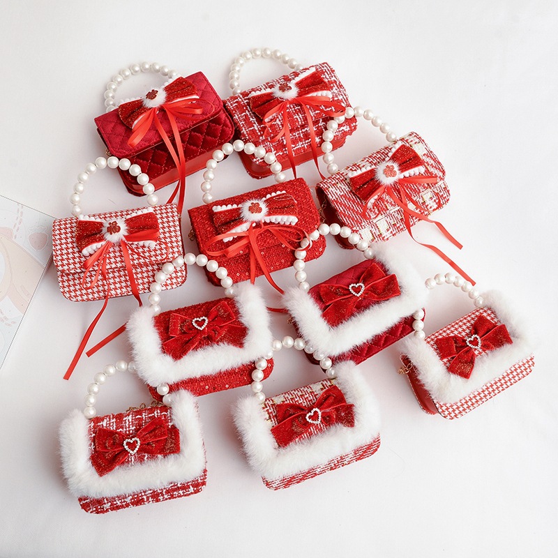 Bolsos infantiles, bolsos de arco de perlas, bolsos de mano, bolsos de Año Nuevo, bolsos de princesa de moda, bolsos de hombro