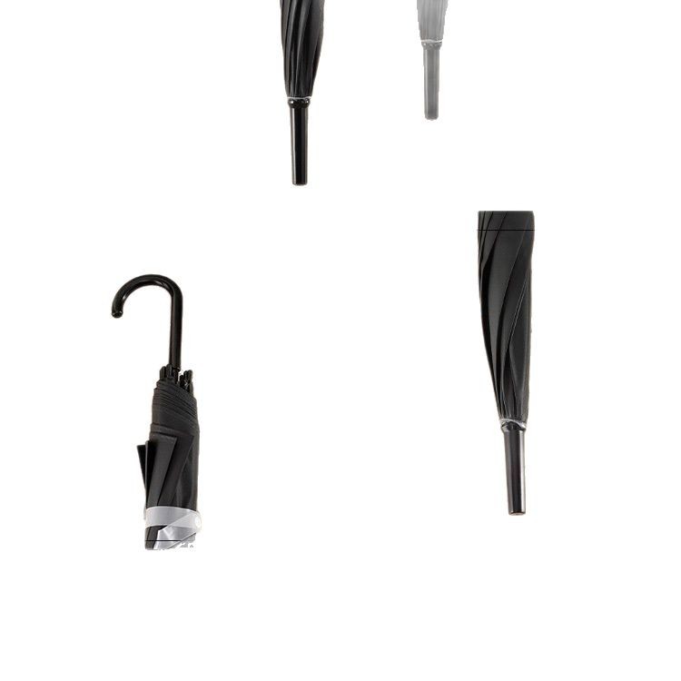 Barra recta 8 huesos paraguas negros mango largo paraguas negro manejo de lluvia doble gancho negro semiautomático
