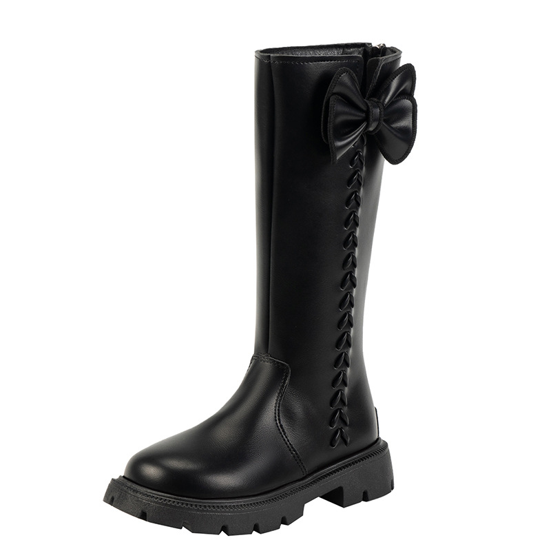 Girls' fashionable British style high top autumn and winter 2024 new single lining leather boots, versatile princess_voghion.com
