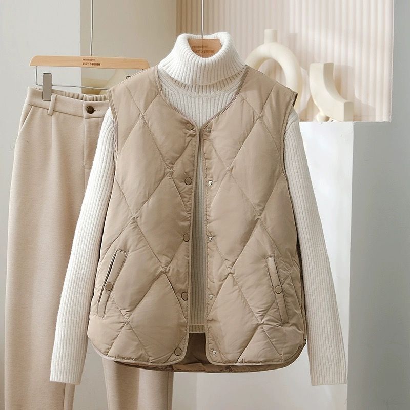 Down Cotton Jacket for Women, Plus Size Fat Girl, Autumn and Winter Lightweight Vest, Collarless Lightweight Vest, Thin Quilted Vest for Women