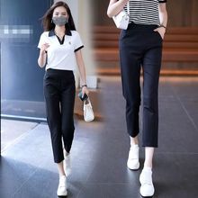 夏季烟管裤小个子八分裤女2025薄款高腰显瘦休闲九分裤松紧腰运动