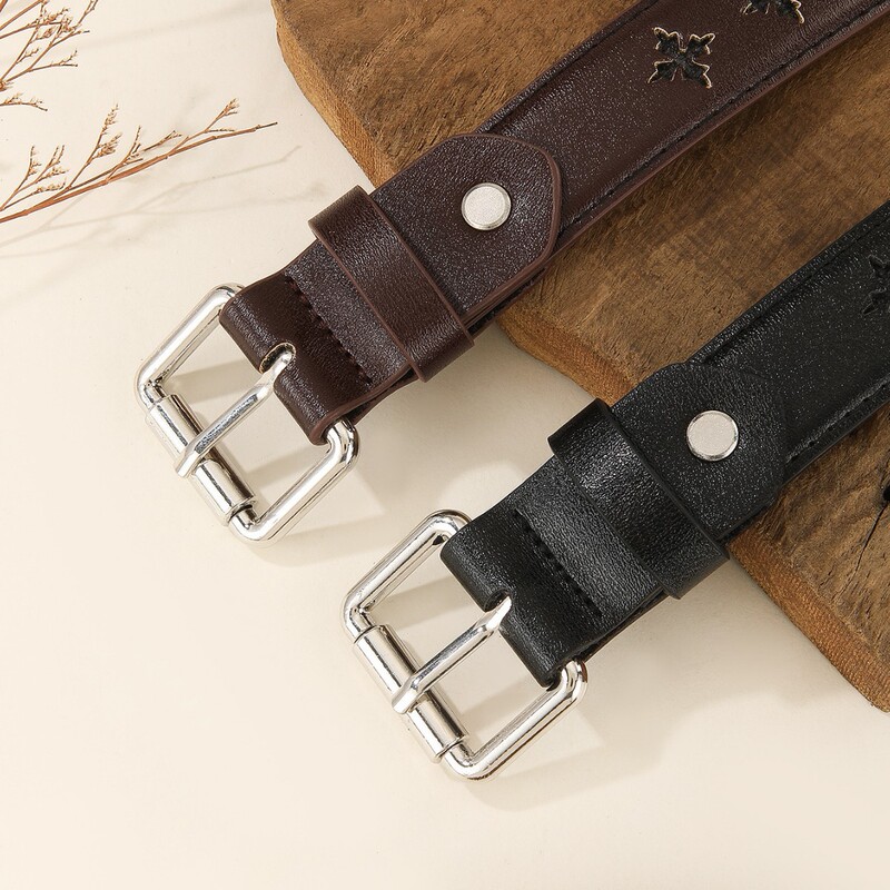 Direct Sale from the Manufacturer: Casual Versatile Leather Belt for Dress Pants and Jeans, Semi-Cutout Simple Style with Trimmed Edges and Semi-Cutout Waistband