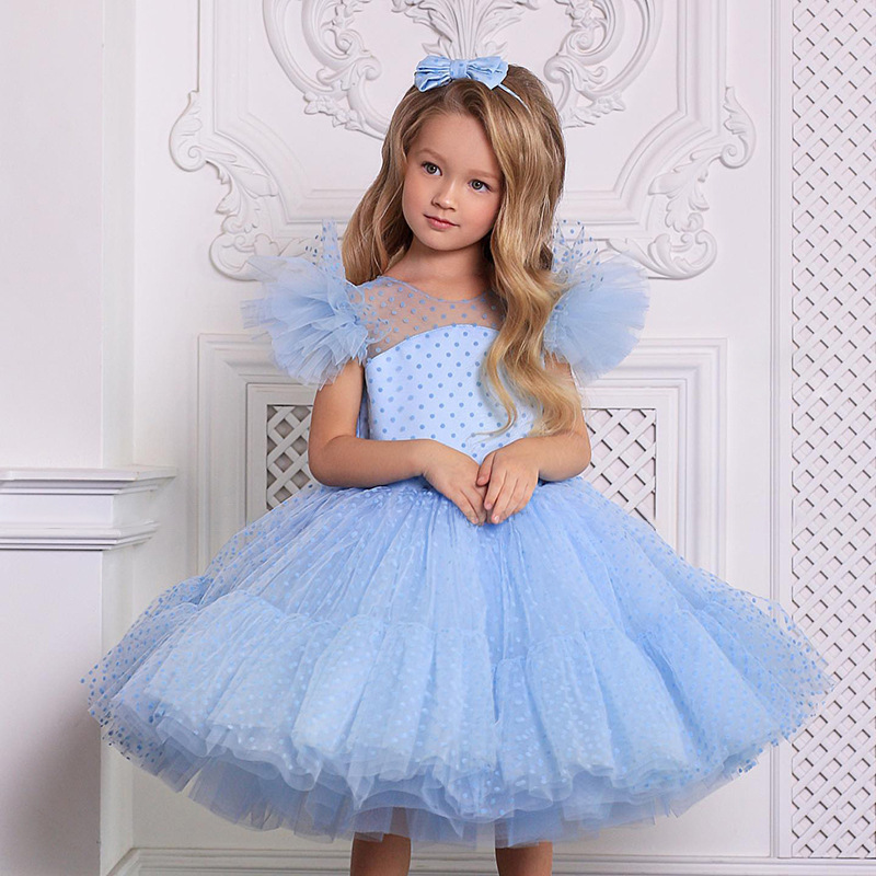 Cross-Border Wish Girls Dress Cute Party Piano Performance Dress Mid-Length Sleeveless Prom Kidsren's Princess Dress