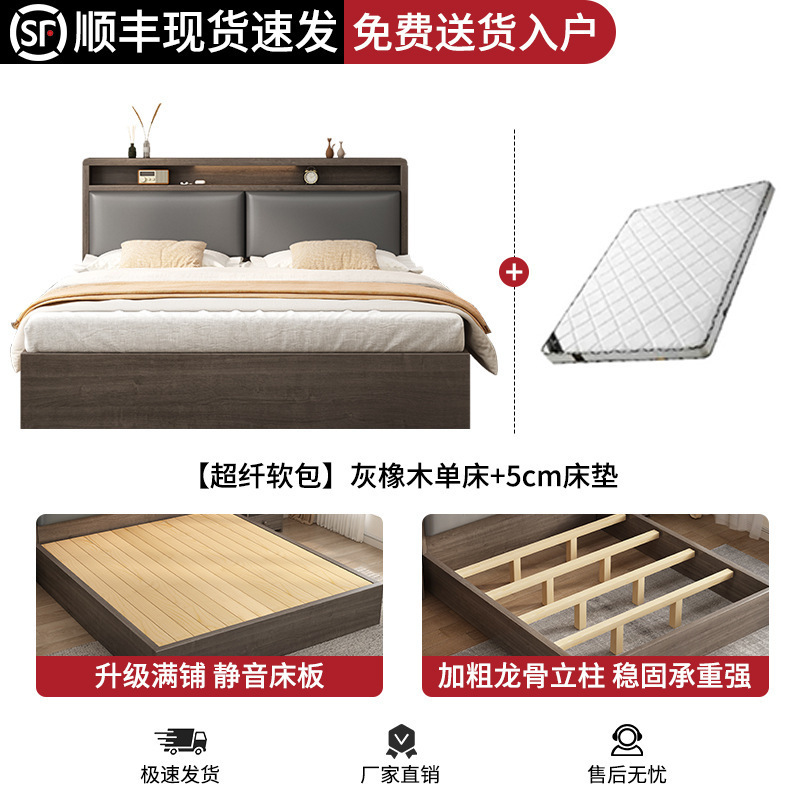 床实木床1米8双人床卧室床出租房用软包床1.5m储物床1米2单人床架|undefined