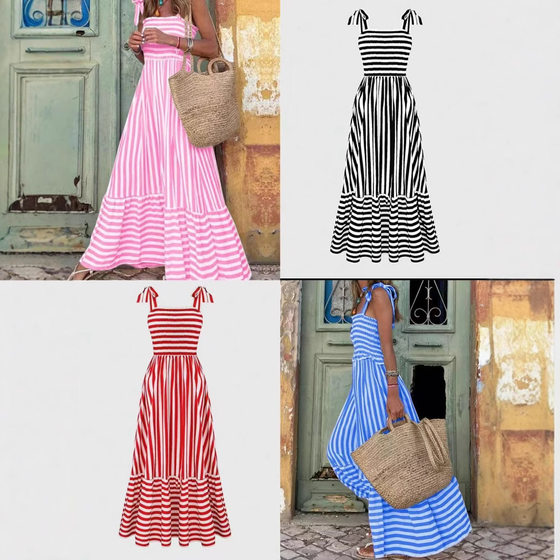 European and American 2025 Summer New Cross-border Women's Fashion Elegant Loose Dress Striped Casual dress