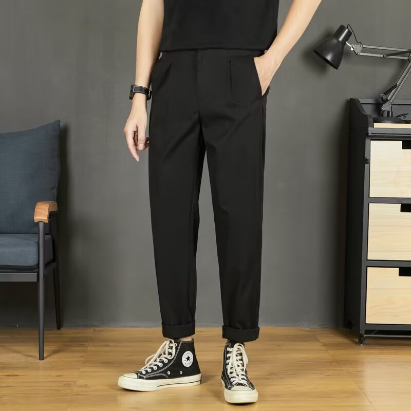 Autumn Korean Style Light Mature Style Slim-fit Straight Casual Trousers Men's Trousers Simple Small Trousers Men's Slim Look Casual Pants
