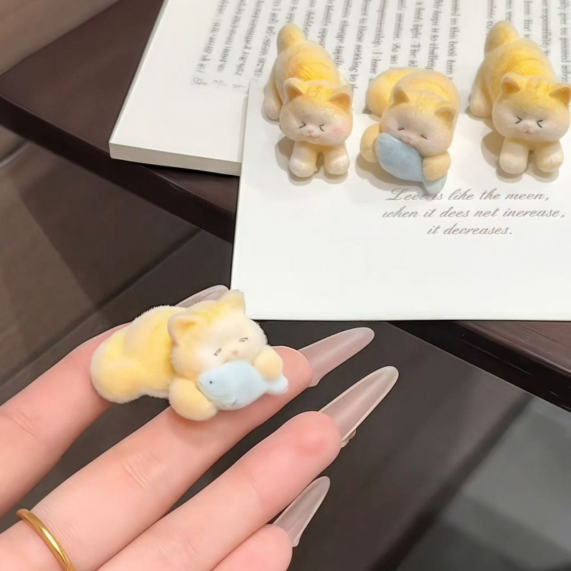 吃鱼小猫树脂发夹卡通立体植绒可爱侧边夹百搭鸭嘴夹少女心刘海夹|undefined