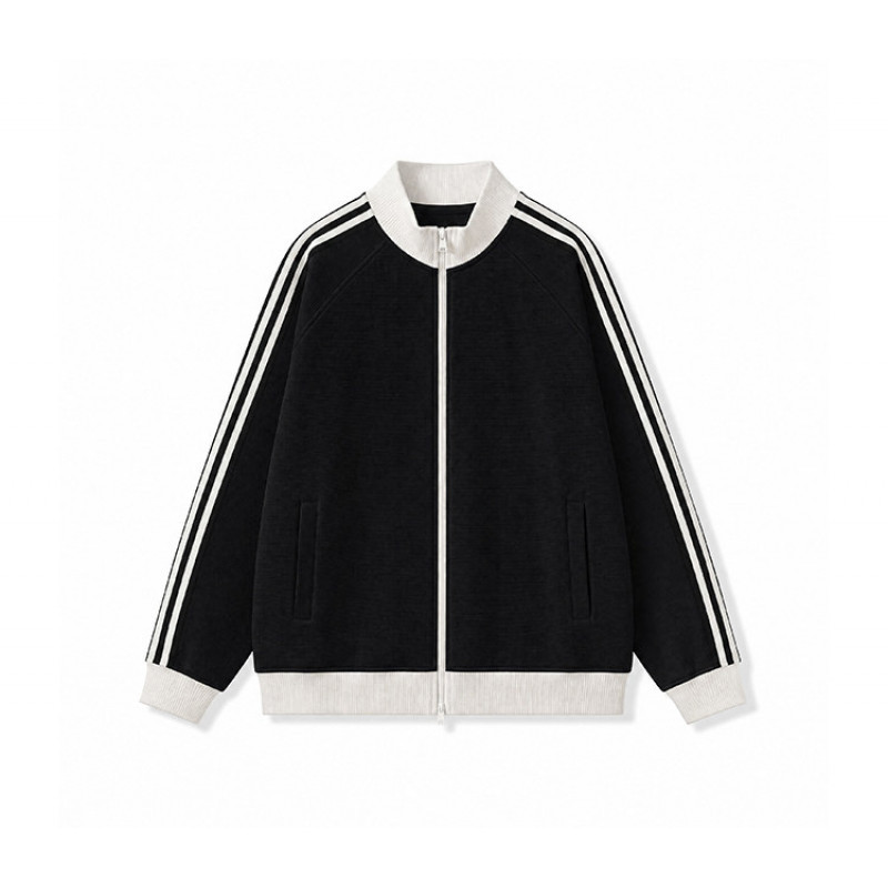 2026 Knitted Couple Casual Sporty Retro Loose Stand Collar Thin Jacket Style Waffle Knit Top, White and Blue