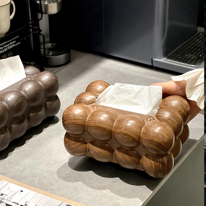 中古风纸巾盒客厅高级感抽纸盒轻奢创意胡桃木纹家用餐巾纸抽盒|undefined