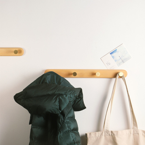 Nordic brass coat hooks, wooden row hooks, entrance row coat racks, bedroom wall hanging black walnut clothes hooks