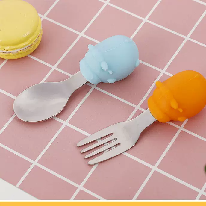 婴儿勺子宝宝辅食勺子婴儿硅胶叉勺卡通套装餐具短柄叉勺组合套装