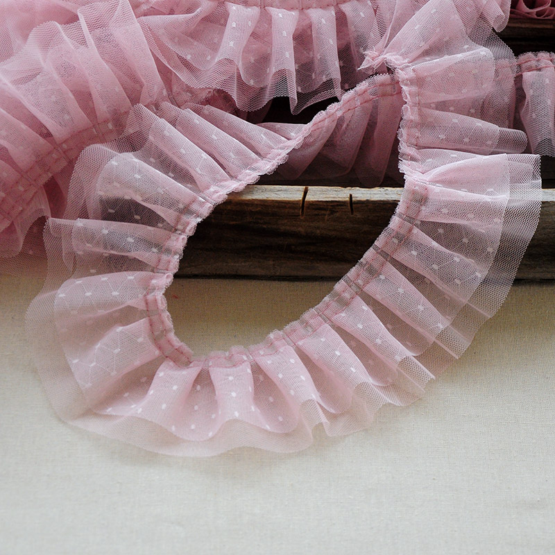 批发蕾丝小花边辅料洛丽塔服饰裙子装饰7CM新款黑色花边工字褶皱